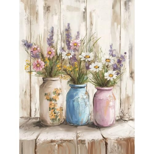 cupmod Rustic Flowers Paint by Numbers Kits for Adults - Flowers Paint by Number for Adults,Flower Adult Paint by Number Kits,DIY Oil Painting Kits for Gifts Home Decor 16x20in - color: MT22363