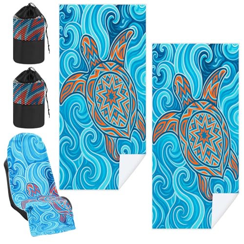 Hahafelt 2 Pack Car Seat Towel Cover with Storage Bag, Colorful Sea Turtle | 63 x 32 in Car Towel Seat Cover Non Slip Waterproof, Gym Workout Swimming Running, Machine Washable Sweat Absorbent Protector - style: Colorful Sea Turtle