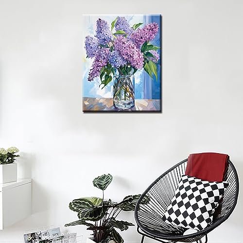 Tucocoo Paint by Number Blue Lilac in a Glass Vase Flowers DIY Painting On Canvas with Brushes Acrylic Paints Graffiti Paint by Numbers for Adults Kids Students Beginner 16x20 Inch（Without Frame） - color: Flower in Vase 01, size: 16''x20''(Frameless)