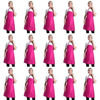 Pink Plain Bib Aprons Bulk for Women Men Adult with 2 Front Pockets (Hot Pink,15pcs), 60x70cm - color: Hot Pink-15pcs
