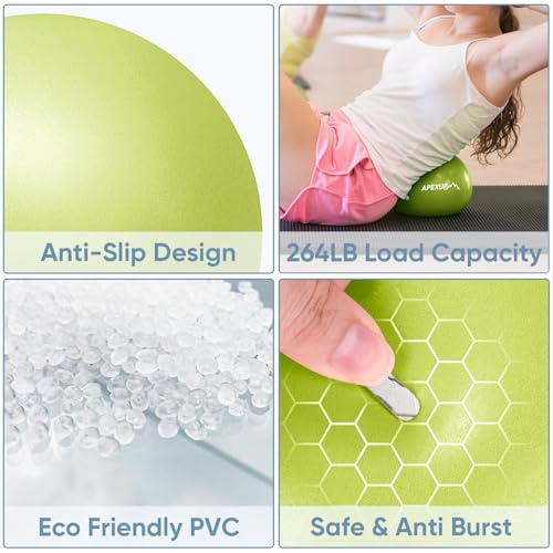 APEXUP 9 Inch Pilates Ball Small Exercise Ball for Yoga, Fitness, Balance, Core Workout, Physical Therapy - color: Green