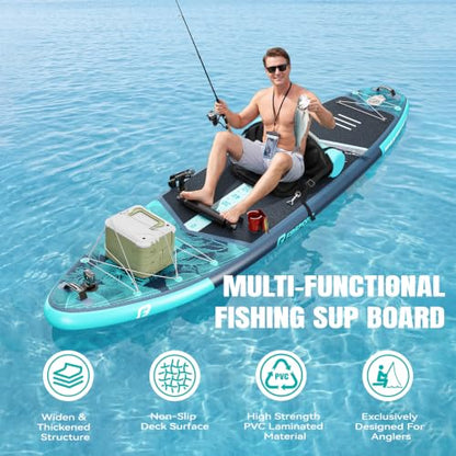 FBSPORT 11' Premium Stand Up Paddle Board, Yoga Board with SUP Accessories & Carry Bag | Wide Stance, Surf Control, Non-Slip Deck, Leash, Paddle and Pump for Youth & Adult - color: Blue Teal