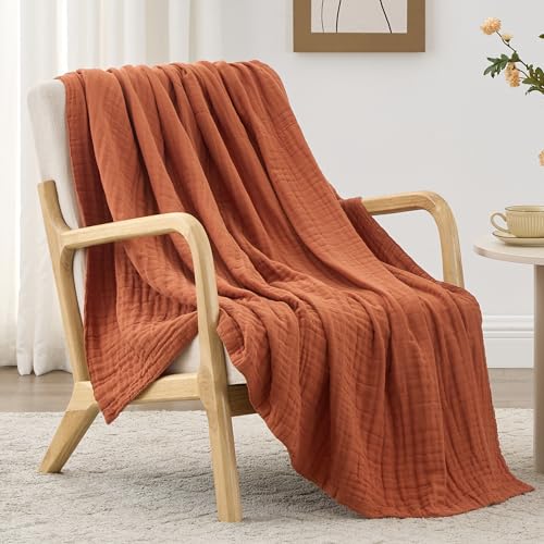 Love's cabin 100% Cotton Muslin Blanket, 6 Layer Lightweight Breathable Gauze Twin Size Blanket 60 x 80 Inches, Soft Summer Blanket for Bed or Couch, Orange - color: Orange, size: Twin(60"x80")