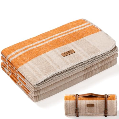 Molithe 100% Wool Blanket, 62" x 86", Warm, Thick, Military, Camping Gear - color: Apricot Orange