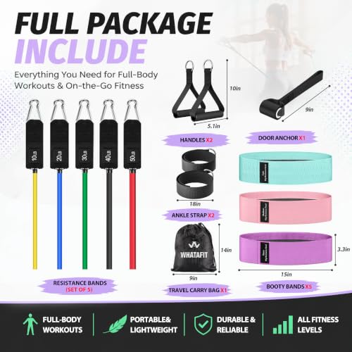 WHATAFIT Resistance Bands with Handles, 5-Level Exercise Bands for Workout - color: Mottled