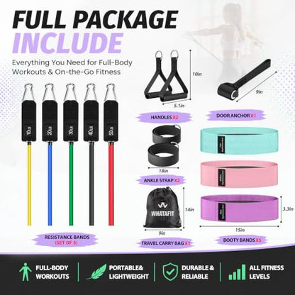 WHATAFIT Resistance Bands with Handles, 5-Level Exercise Bands for Workout - color: Mottled