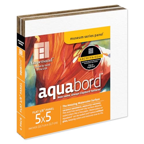 Ampersand Aquabord Panel for Watercolor and Gouache, 1/8 Inch Depth, 5X5 Inch, Pack of 4 (CBT055) - color: Flat Profile, size: 1/8 Inch, 5" x 5" - Pack of 4