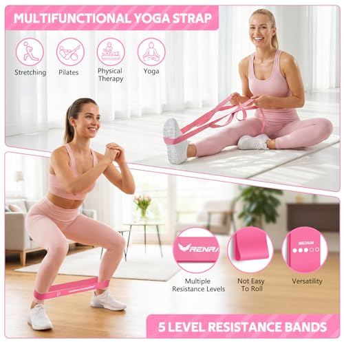 2026 Upgraded Pedal Resistance Bands with Handles - color: Pink