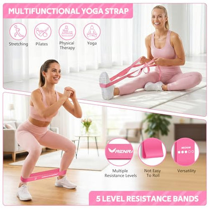 2026 Upgraded Pedal Resistance Bands with Handles - color: Pink