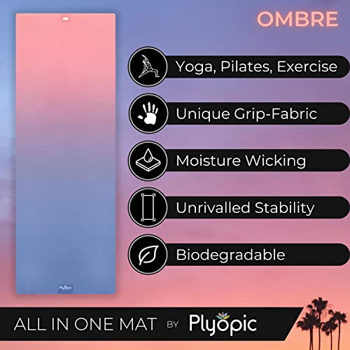 Plyopic All In One Yoga Mat | Luxury Sweat-Grip Mat/Towel Combo | Ideal for Yoga, Hot Yoga, Bikram, Pilates, Workout & Exercise | Eco-Friendly Natural Rubber - color: Ombre