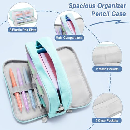 MoKo Pencil Case with Supplies, 59Pcs Aesthetic School Set, Blue | Includes gel pens, wooden and mechanical pencils, 0.5 and 0.7 mm refills, highlighters, erasers and sharpeners. - color: Blue-59P