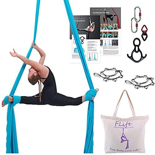 F.Life Aerial Silk 10 Yards Kit Durable Aerial Yoga Hammock with Hardware & Guide Aerial Swing for Acrobatic Flying Yoga - color: Blue