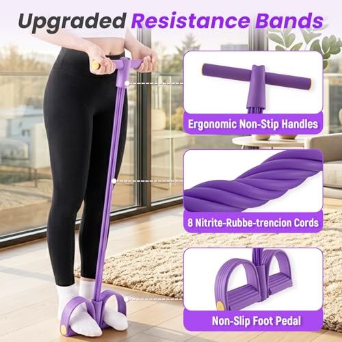 Asnomy Band Set – 8-Tubes Pedal Resistance Band with Handle, Ankle Resistance Band with Figure 8 Resistance Band for Strength Exercises, Training for Stretching The Abdomen,Waist,Arms and Legs - color: Purple