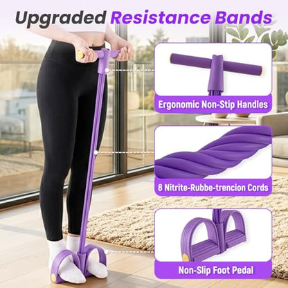 Asnomy Band Set – 8-Tubes Pedal Resistance Band with Handle, Ankle Resistance Band with Figure 8 Resistance Band for Strength Exercises, Training for Stretching The Abdomen,Waist,Arms and Legs - color: Purple