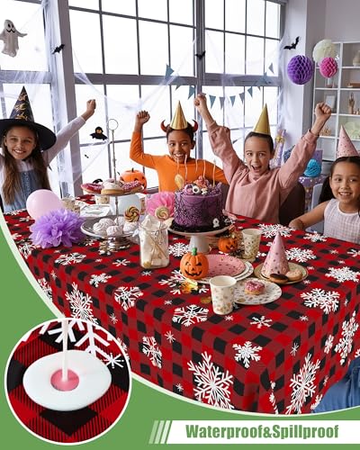 Smiry 8 Packs Buffalo Disposable Table Cloth, 54 x 108 Inch Waterproof Plastic Tablecloth, Rectangle Snowflake Red Checkered Table Covers for Picnic, Christmas, Birthday, Party - color: Christmas Red, size: 54"x108" (Pack of 8)