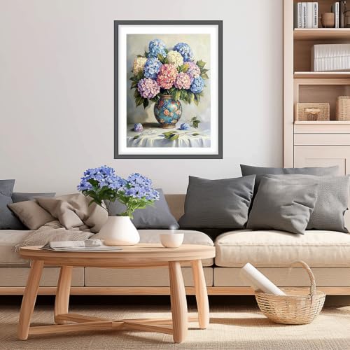 Hydrangea 5D Diamond Art Kit for Adults Full Drill gem art craft | 12x16 inch Round drill canvas, complete tool kit, DIY wall art, relaxing hobby for adults - color: QD159