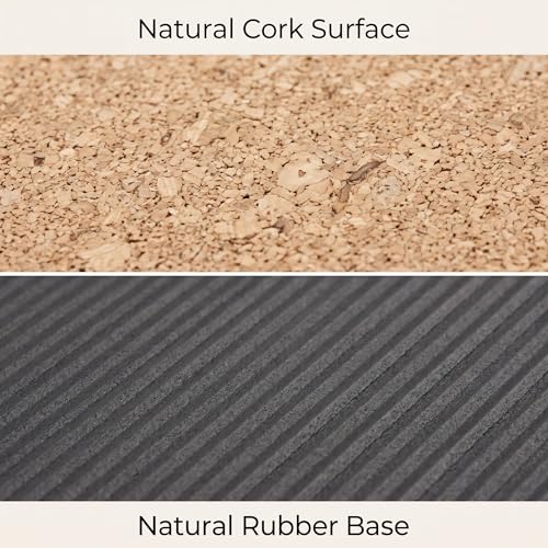 Cork Yoga Mat 4mm Thick Cushioning High Density Natural Rubber Pilates Exercise Pad with Carrying Strap 72 x 26 Inch for Home Gym