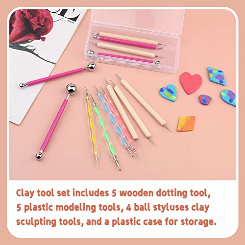 LOKUNN 14 PCS Dotting Tools Ball Styluses Dotting Tools for Painting | Embossing Tools, Ball End Dot Art Tools, Dot Painting Tools, Pottery Clay Modeling Embossing Nail Art Mandala Tools - size: 14 PCS PINK