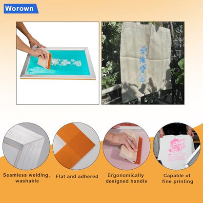Worown 8 x 10 Inch Aluminum Silk Screen Printing Frame with 110 White Mesh, and Including 4 x 6 Inch Wooden Screen Printing Squeegee - size: 8 x 10 Inch
