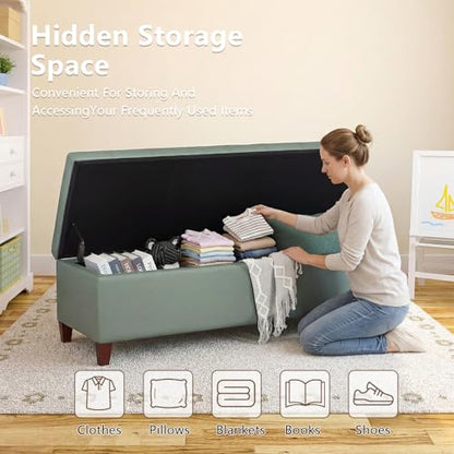 Joveco 51 Inch Storage Bench,Leather Tufted Storage Ottoman with Legs - color: 51", Gray Green