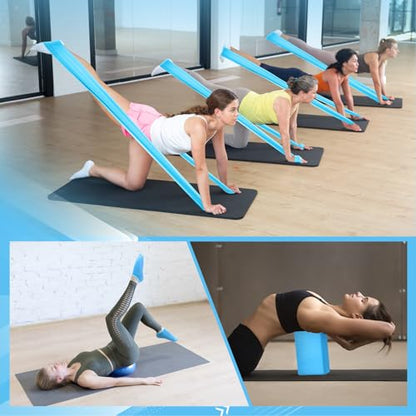 Halloscume 24 Pcs Pilates Kit, Home Pilate Equipment for Women, Pilates Ring and Ball Set with Stretching Strap, Water Bottle, Magic Circle, Yoga Ring, Gym Bag, Resistance Band, Anti Slip Sock - color: Blue