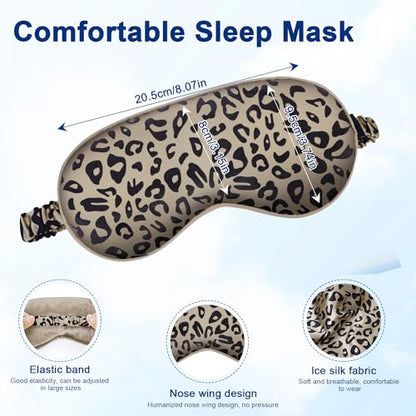 Sleep mask w/Cooling Gel Eye Mask, 2Packs Heated Eye Mask for Sleeping, Reusable Ice Silk Blackout Eye Cover Sleeping Mask for Travel, Home, Office, Yoga, Stocking Stuffers (Zebra+Leopard) - color: White & Brown