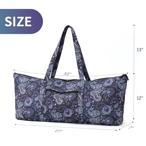 Boulder Bee | Yoga Mat Bag | Large Yoga Mat Carrier with Wet Pocket | Yoga Gifts | Gym Tote Bag for Women - color: Tote-Blue Cashew Flower