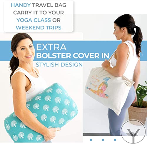 Y O GAYO Yoga Bolster - Made with 100% Cotton, Yoga Pillow Set Includes Extra Washable Cover and Carry Bag - color: Travel Size (18 x 11 x 6.5 in)