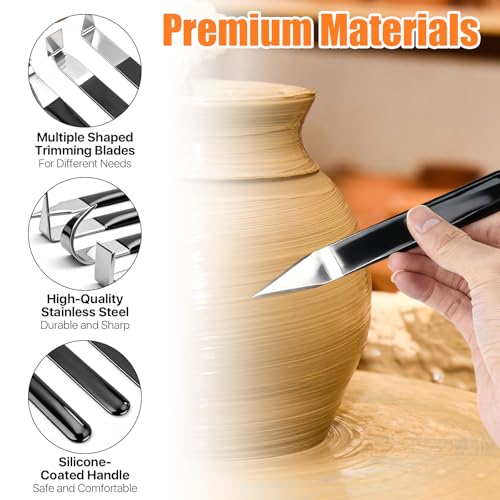Lainballow 4 Pcs Clay Carving Knife Tools, Metal Pottery Clay Tools with Ceramic Clay Pottery Throwing Trimming Spinner Tool, Pottery Sculpting Tools for Engraving Shaping Styling Clay Sculpture