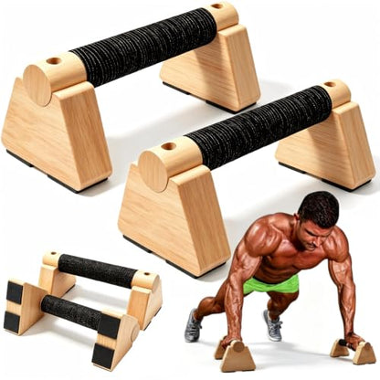Wooden Parallettes Bars - 2 PCS Wood Push Up Bars Non-Slip Base | Calisthenics Equipment with Non-Slip Base - Handstand Bars and Pushup Handles for Men and Women - color: Wood-20cm