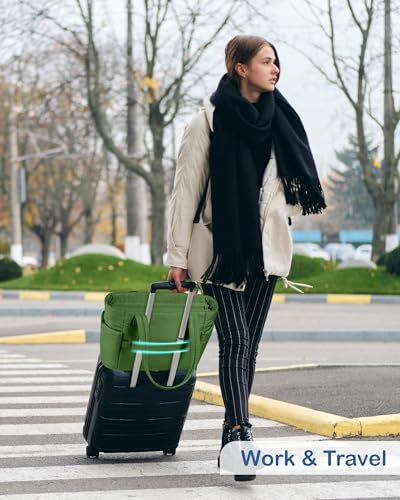 TOPDesign Puffy Tote Bag for Women with Cup Holder & Laptop Compartment & Cosmetic Bag & Trolley Sleeve for Work, Travel - color: Green, size: Medium