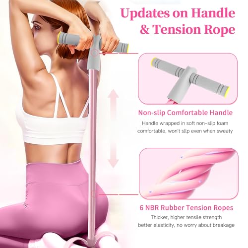 Pedal Resistance Band with Handle, Durable 6-Tube Exercise Bands - color: Pink & Gray