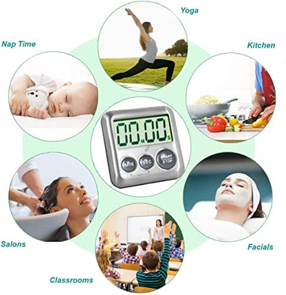 Elegant Digital Kitchen Timer Stainless Steel - Loud Alarm - Model Charcoal - color: Charcoal 6-pack