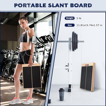 Portable Wooden Slant Board for Calf Stretching Squats Calf Stretcher Pilates Physical Therapy Equipment Adjustable Incline Board for Knees Ankle Heel Feet Leg