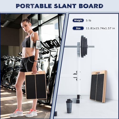 Portable Wooden Slant Board for Calf Stretching Squats Calf Stretcher Pilates Physical Therapy Equipment Adjustable Incline Board for Knees Ankle Heel Feet Leg