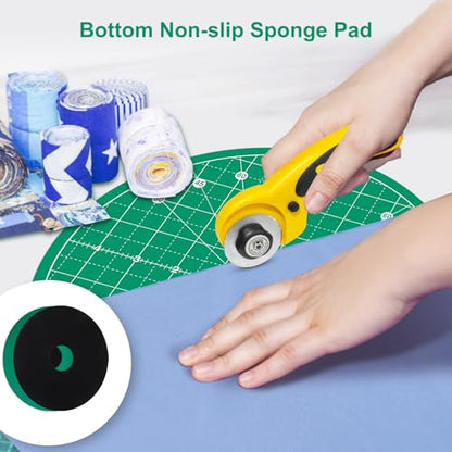 Headley Tools 10"x10" Round Rotating Cutting Mat, Self Healing Mat with 360-Degree Rotation & Anti-Slip Base, Sewing Board Cutting Mat Perfect for Fabric Quilting Leather Hobby Project, Green - color: Green, size: 10"L x 10"W