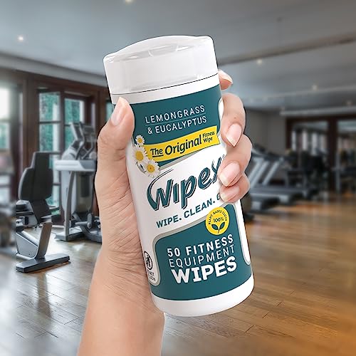 Wipex Fitness Equipment Wipes - EWG Verified - 50 Ct Original Natural Plant Based Gym Wipes for Equipment, Clean Surfaces at Home or Gym, Use as a Yoga Mat Cleaner, Lemongrass, Eucalyptus & Vinegar - size: 50 Count (Pack of 1)