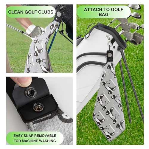 Magnetic Golf Towels for Golf Bags with Clip & Ultra Strong Magnet - Waffle Weave Microfiber Towel for Secure Hold on Bags & Carts - Ideal Club Cleaner & Accessories - Golf Cart - color: Golf Cart