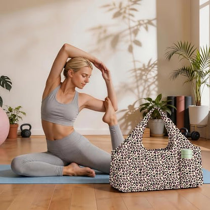 Yoga Mat Bag for Women Men Large Yoga Bag Travel - color: Leopard Print