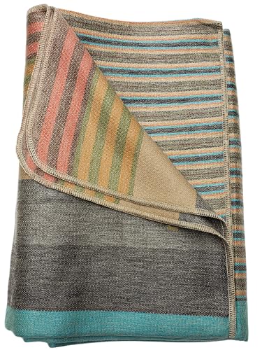 DAVLINA, Alpaca Wool Throw Blanket | Super Soft, Lightweight, Breathable and Hypoallergenic | Non-Itchy or Scratchy (Green Gray Varicolored, Striped) - color: Green Gray Varicolored