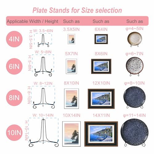 HENABLE 4PCS Premium Black Iron Plate Stands for Display 4 Inch, Decorative Solid Metal Plate Holders for Displaying, Mini Easel, Frame, Book, Card, Plaque, Bowl, Picture Stands for Display - size: 4PCS 4IN