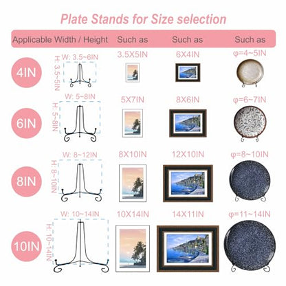 HENABLE 4PCS Premium Black Iron Plate Stands for Display 4 Inch, Decorative Solid Metal Plate Holders for Displaying, Mini Easel, Frame, Book, Card, Plaque, Bowl, Picture Stands for Display - size: 4PCS 4IN