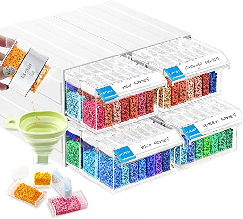 ARTDOT Diamond Painting Storage, 4 Pack Stackable Bead Organizer 140 Slots Individual Containers with Diamond Art Accessories and Tools for Beads Nail Pill Rhinestones Seed - size: 140 Containers with 4 Drawers