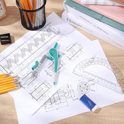 EBOOT Student Geometry Math Set, Drawing Compass and 6 Inch Clear Swing Arm Protractors 180 Degree Math Protractor(Turquoise) - color: Turquoise