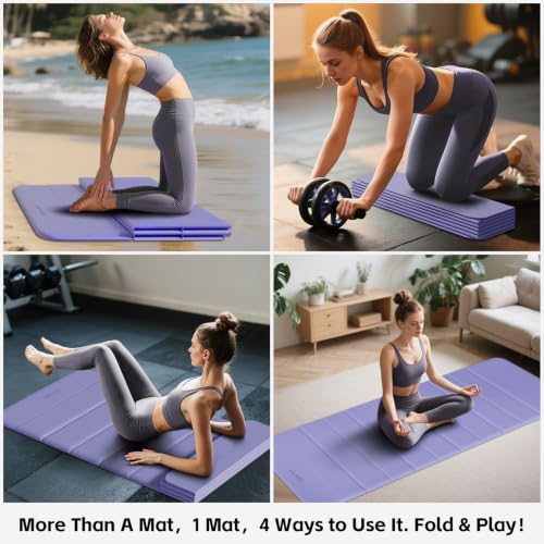 LVME Foldable Yoga Mat, Extra Thick 10mm, 76"x26"Extra Long - color: Lilac