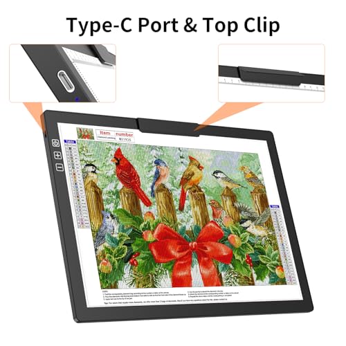 HIUKCOLED Rechargeable A4 Light Pad, Battery Powered Light Board with Carry Bag, Built-in Top Clip＆Stand, Stepless Dimmable＆6-Level Brightness Adjustable, Wireless LED Tracing Box for Weeing Vinyl - style: A4 Clip with Bag