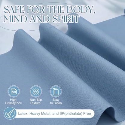 Funtery 3 mm Thin Yoga Mats Bulk, 68 x 24 Inches Lightweight PVC Exercise Mats Non Slip Workout Fitness Pads for Yoga Pilates Stretching Classes Gym Home Studio - color: Hazy Blue