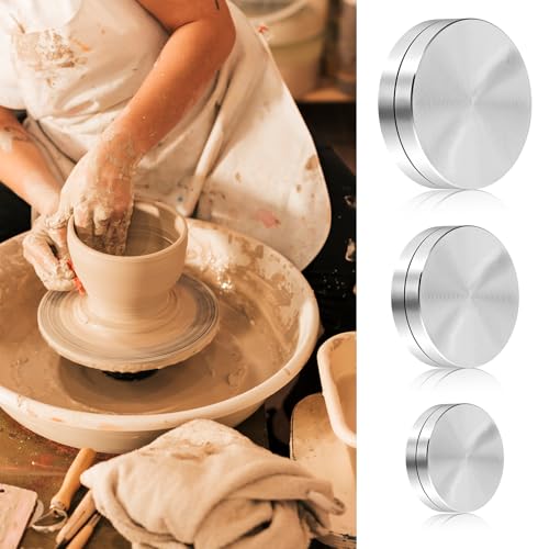 3 Pack Pottery Throwing Trimming Spinner Set, Silver Ceramic Clay Pottery Wheel Ceramic Tools Small Rotary Clay Tools for Professional Potters and Hobbyists (30 mm/38 mm/45 mm)