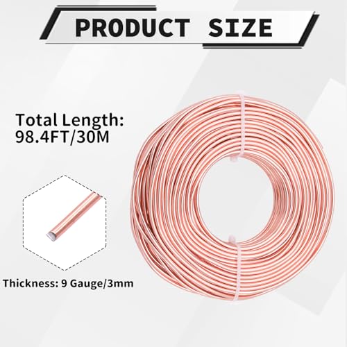 9 Gauge Aluminum Craft Wire, 100 Feet 3mm Bendable Metal Wire for Jewelry Making, Sculpting and Floral Design, Soft Armature Wire for DIY Crafts (Champagne) - size: 9 Gauge(3mm), style: Champagne