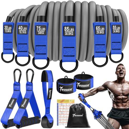 WOQQW Heavy Resistance Bands for Working Out, 350lbs/450lbs Exercise Bands with Handles, Workout Bands Set for Men, Fitness Weight Bands for Muscle Strength Training,Stretching,Slim,Home Gym Equipment - color: Blue, style: 350LBS